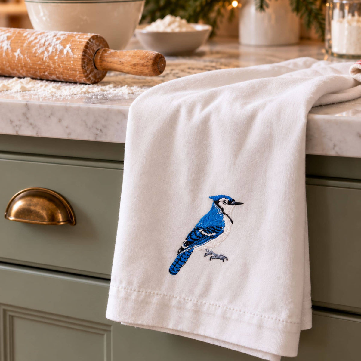 Bird Embroidered Cotton Tea Towels - Handmade Kitchen Gift