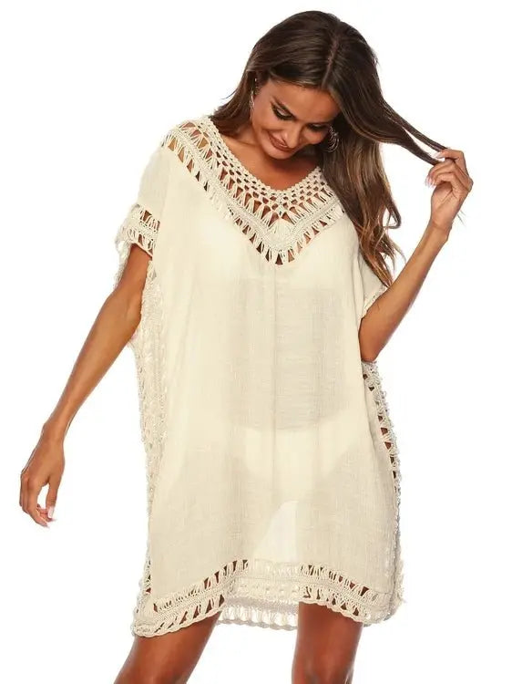 Bohemian Crochet Trim Beach Cover Up Dress - Embrace Boho Chic Style