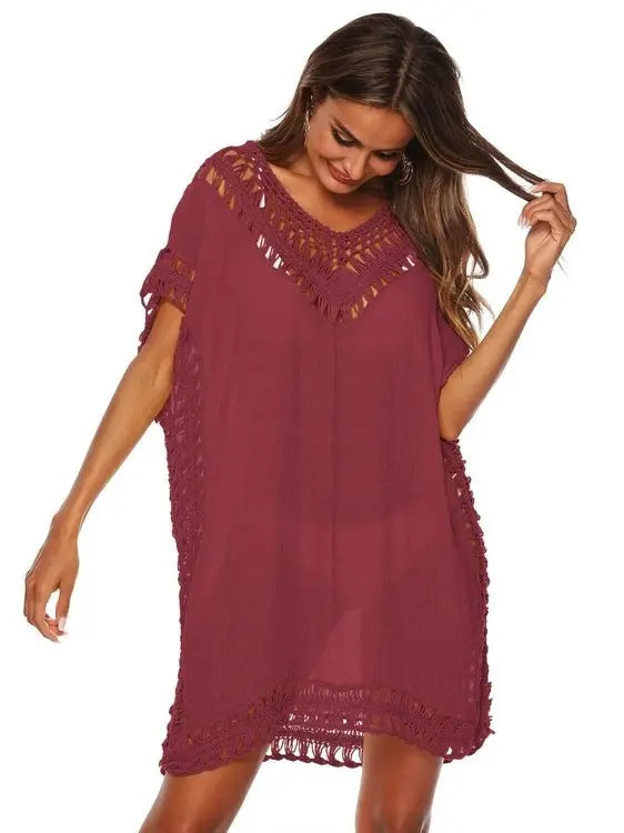 Bohemian Crochet Trim Beach Cover Up Dress - Embrace Boho Chic Style