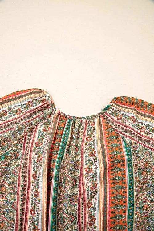Bohemian Floral Dress with Buttoned V Neck and Ruffle Tiered Design