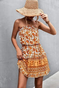 Bohemian Strapless Dress with Frill Trim
