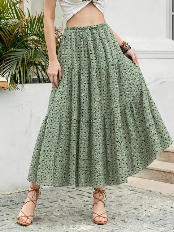 Boho Print Tiered Maxi Skirt - Refined Boho Maxi for Effortless Style
