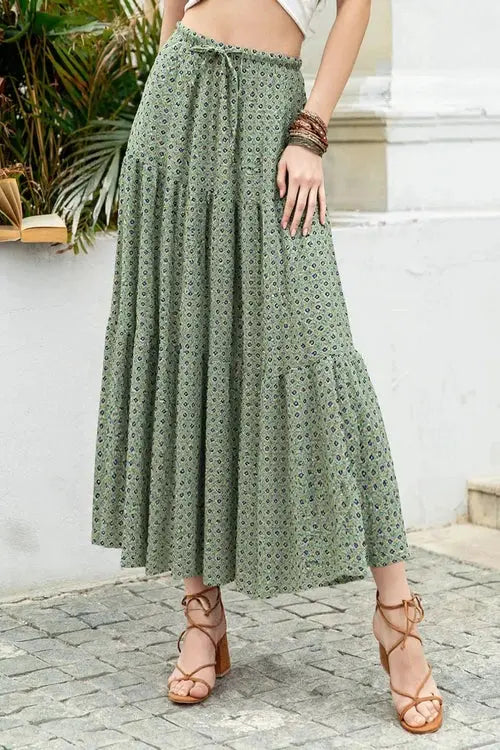 Boho Print Tiered Maxi Skirt - Refined Boho Maxi for Effortless Style