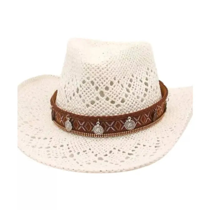 Women's Boho Woven Cowboy Hat | Earth-Toned Western Style