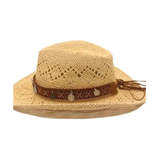 Women's Boho Woven Cowboy Hat | Earth-Toned Western Style
