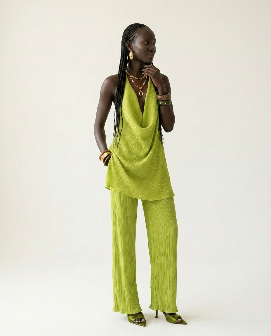 Vibrant Halter Wide-Leg Two-Piece Set