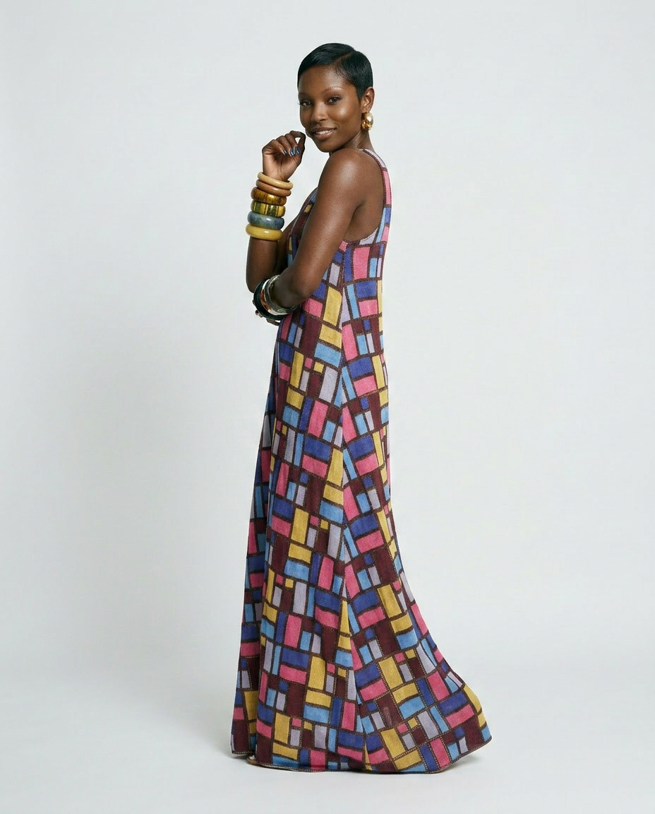 Vibrant Geometric Print Maxi Dress