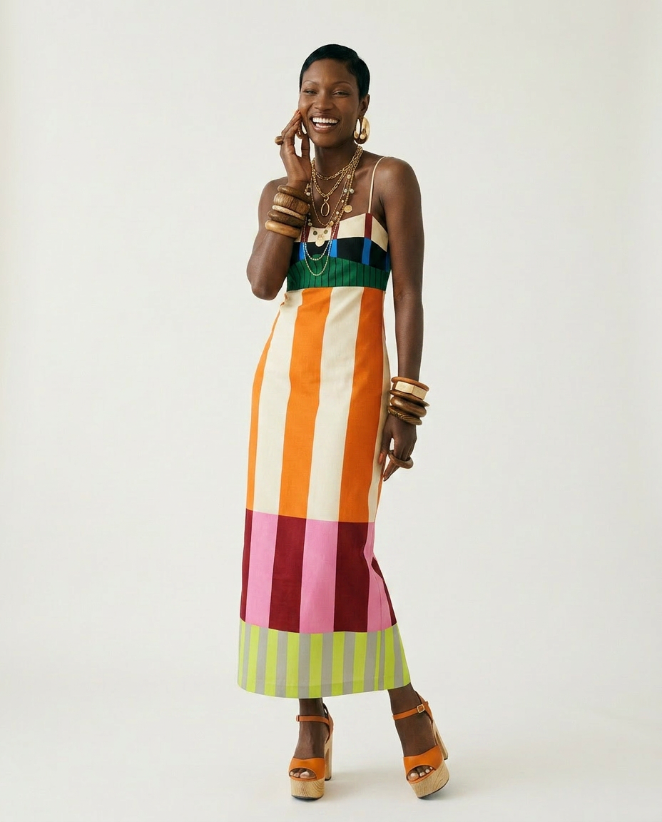 Vibrant Striped Bodycon Maxi Dress