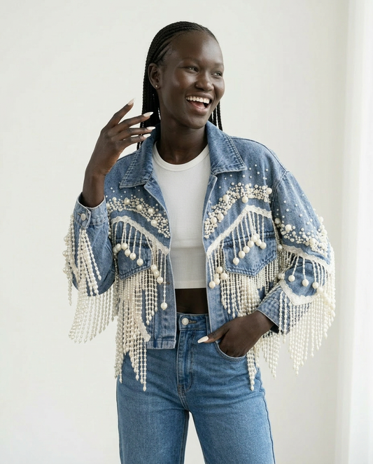 Wild Heart Pearl Tassel Denim Jacket