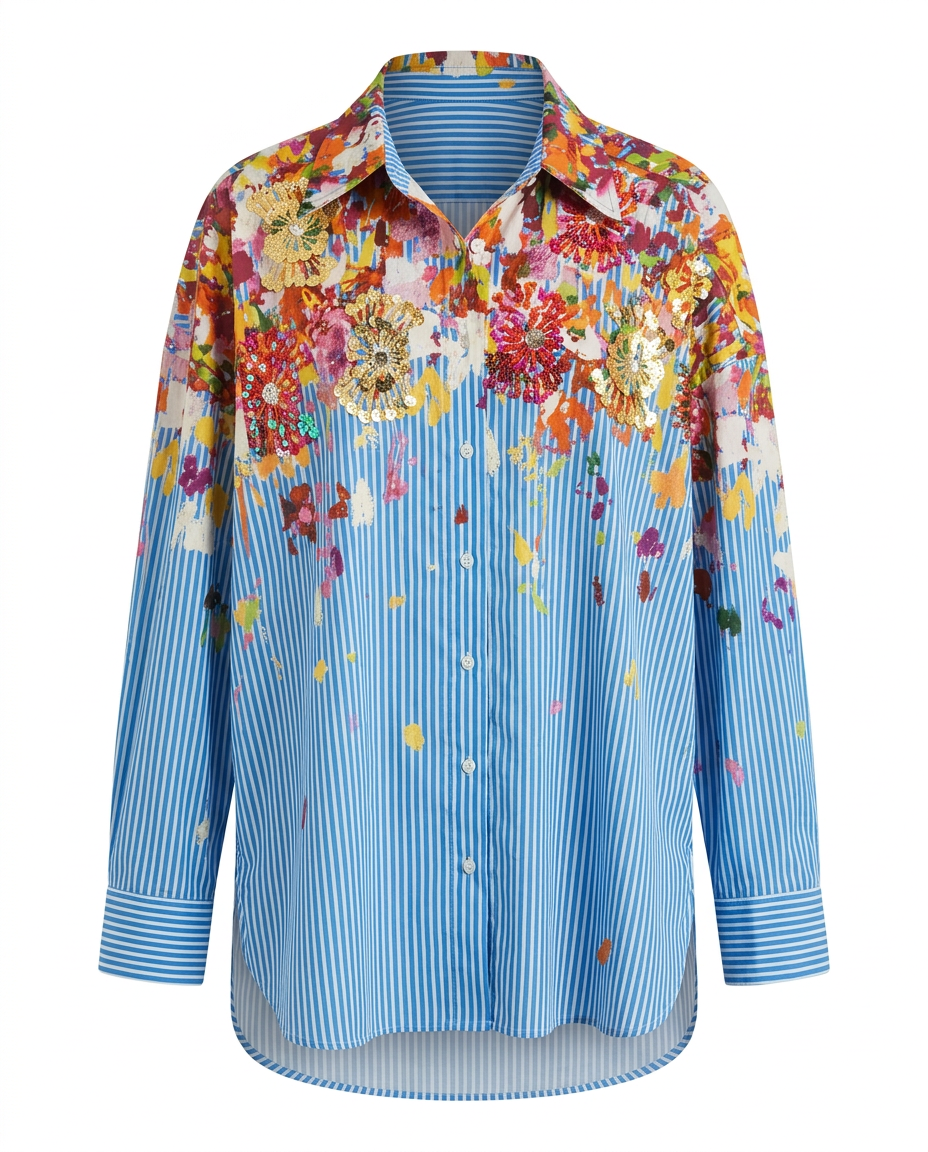 Spirited Striped Floral Blouse