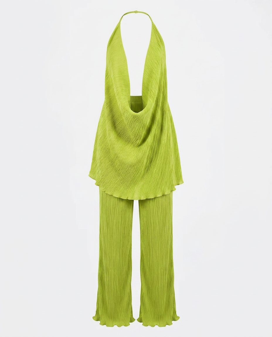 Vibrant Halter Wide-Leg Two-Piece Set