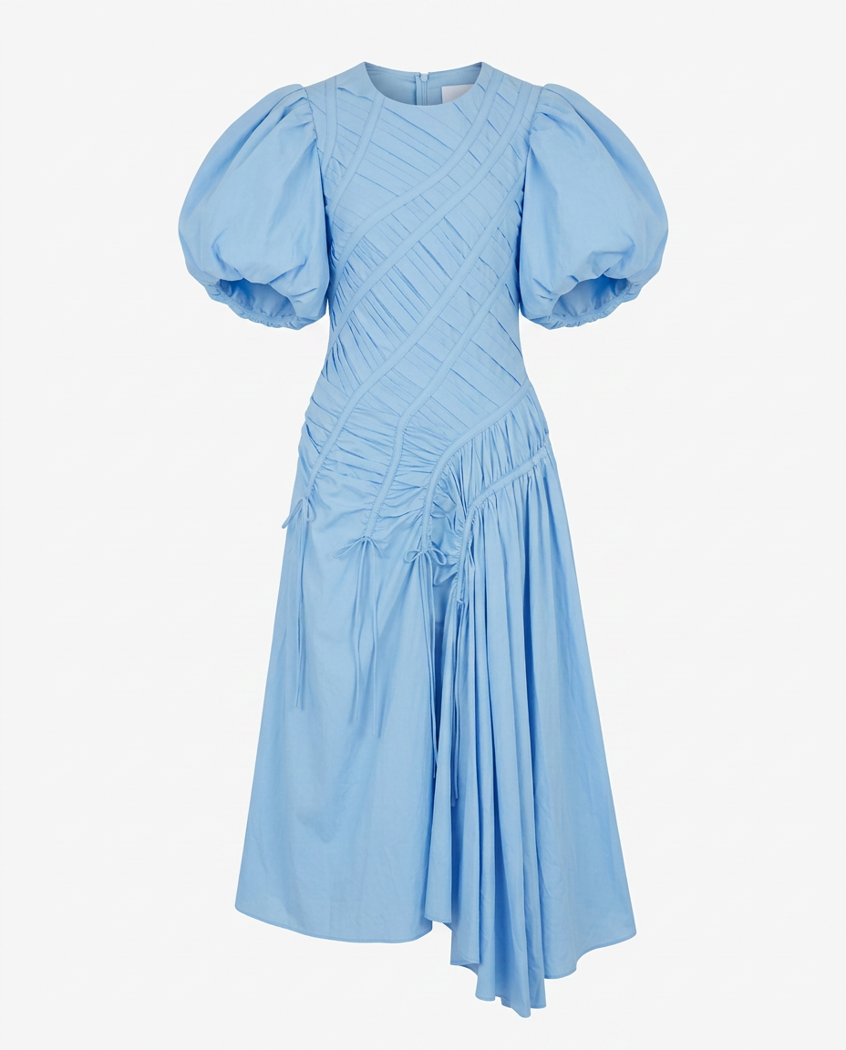 Vibrant Pleated Puff Sleeve Dress