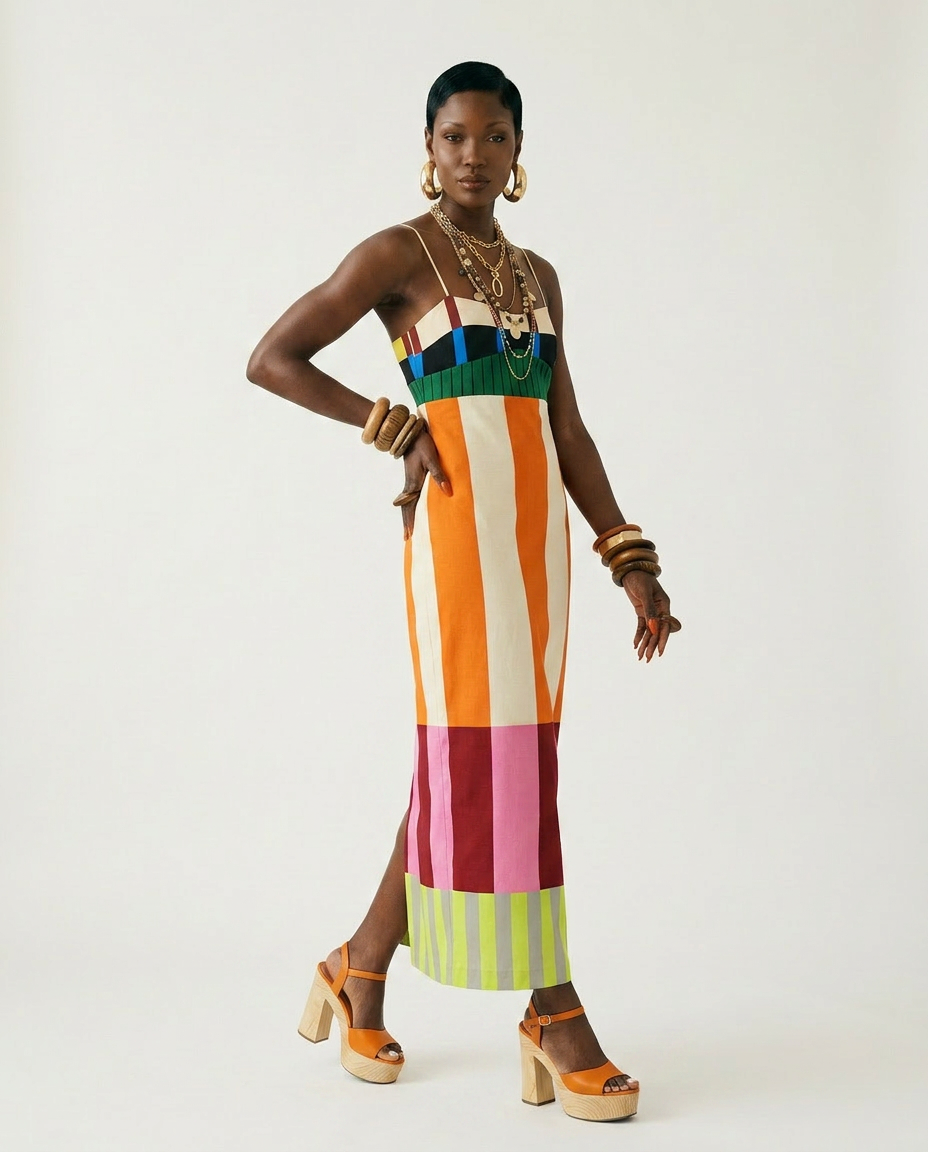 Vibrant Striped Bodycon Maxi Dress