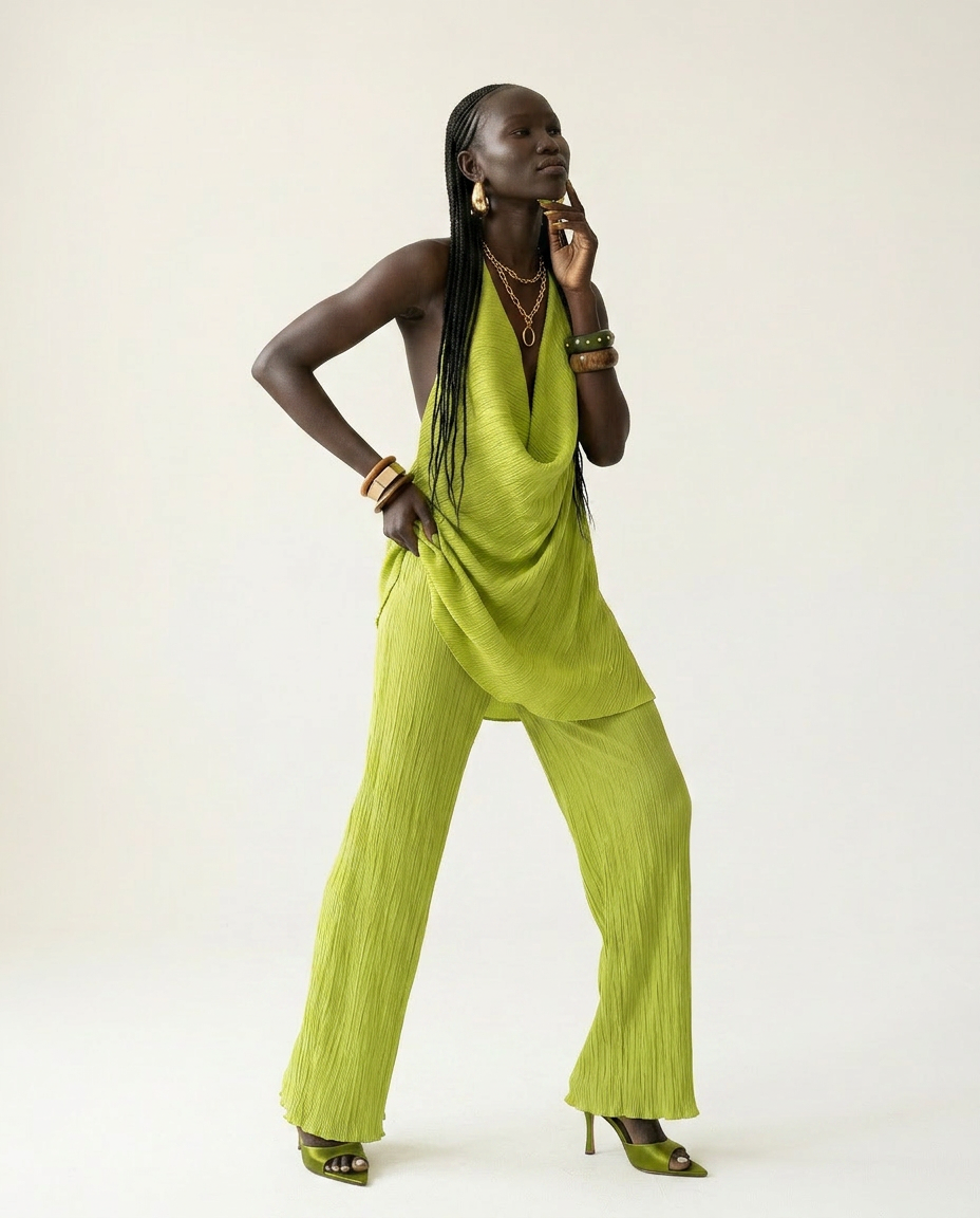 Vibrant Halter Wide-Leg Two-Piece Set