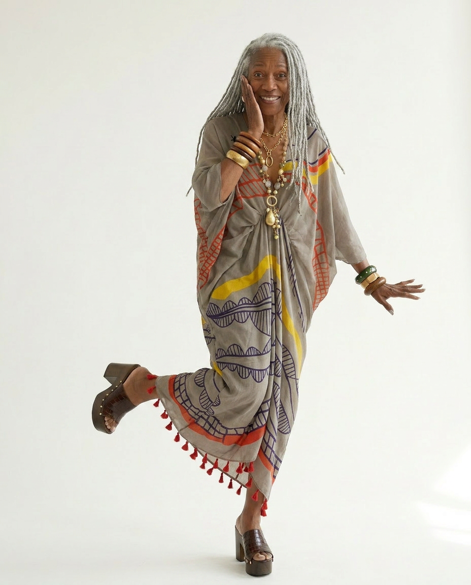 Wanderlust Graffiti Print Tassel Kaftan