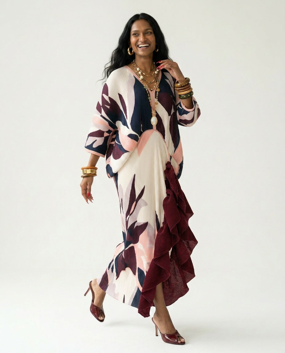 Ethereal Pleated Ruffle Maxi Kaftan