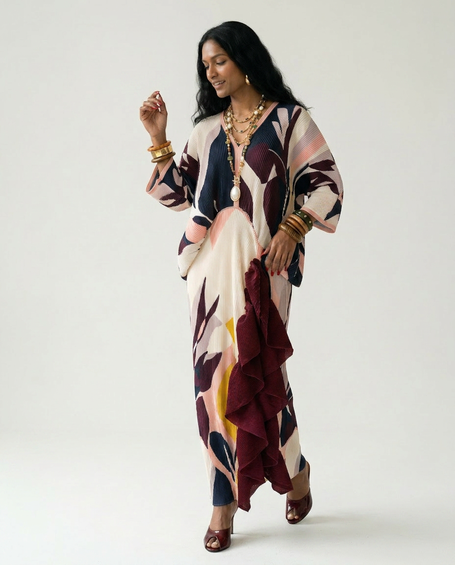 Ethereal Pleated Ruffle Maxi Kaftan