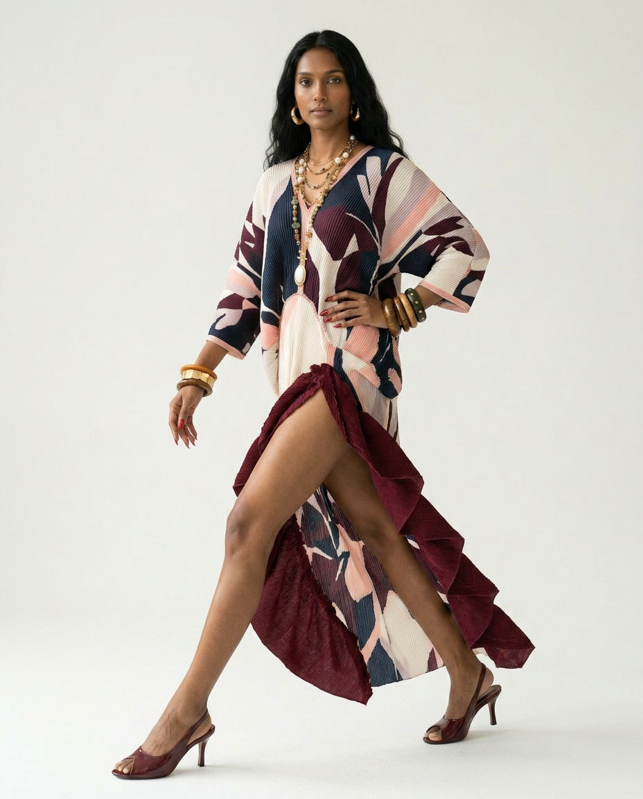 Ethereal Pleated Ruffle Maxi Kaftan