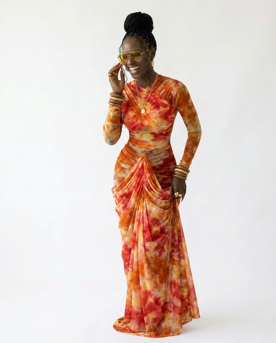 Vibrant Tie-Dye Ruched Maxi Set