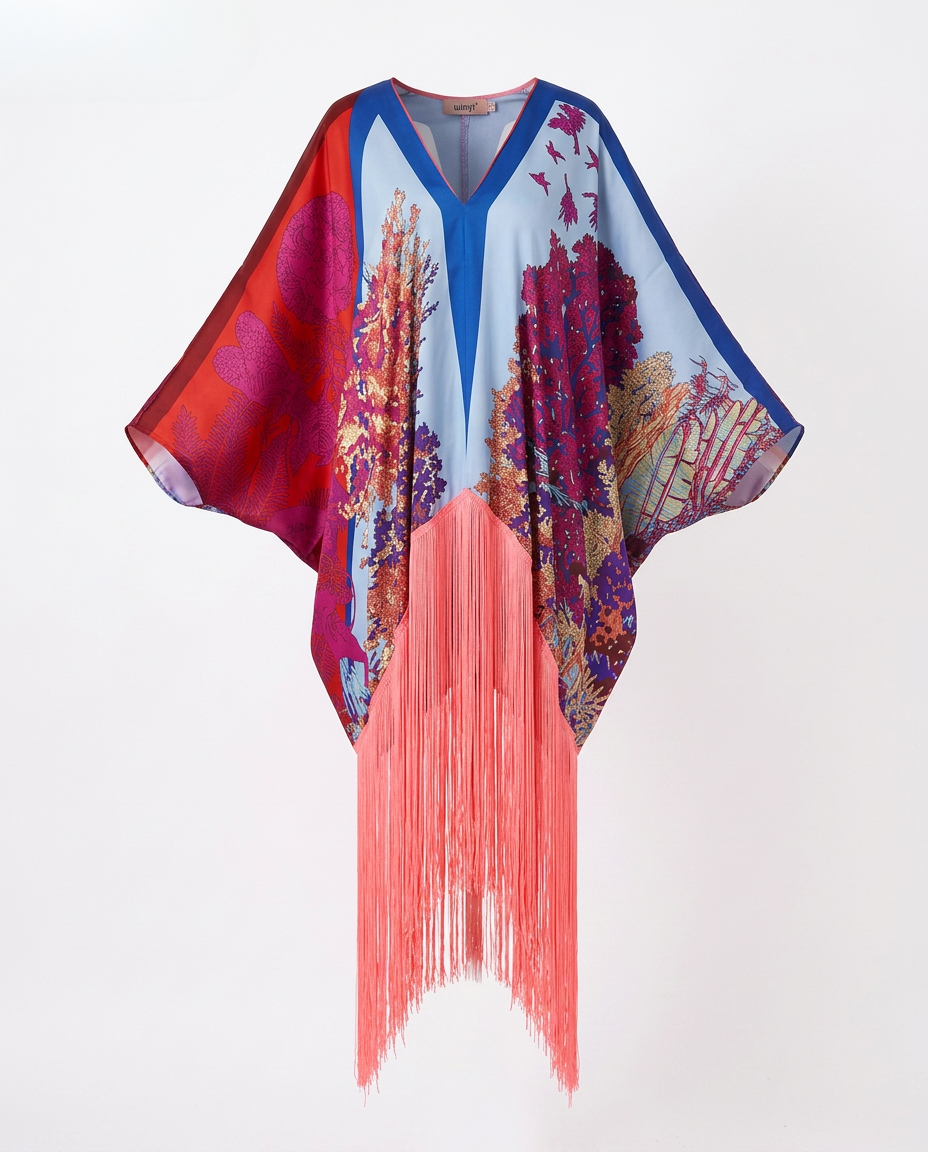 Spirited Tassel Print Maxi Kaftan