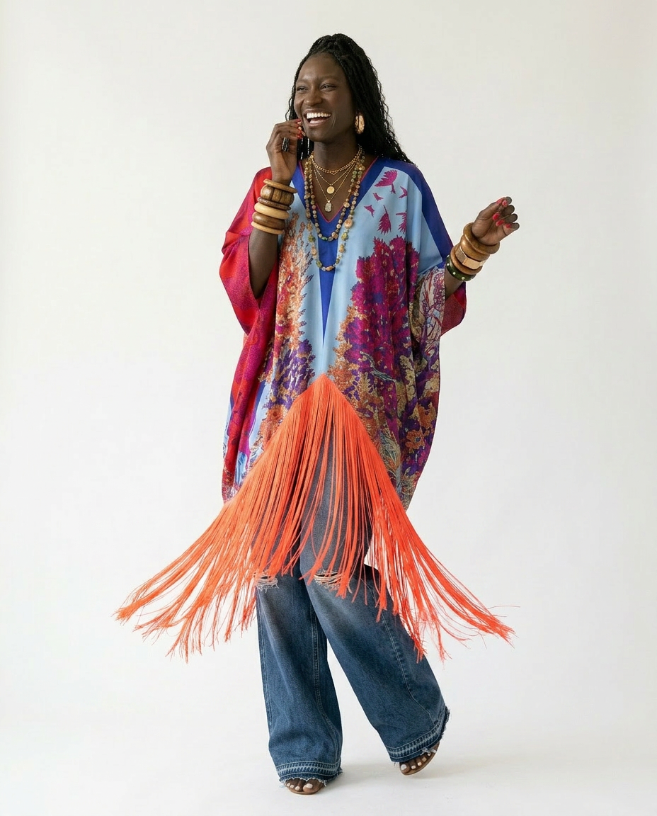 Spirited Tassel Print Maxi Kaftan