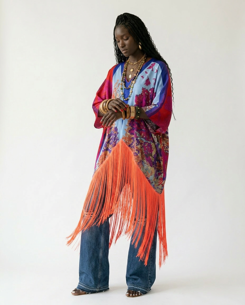 Spirited Tassel Print Maxi Kaftan