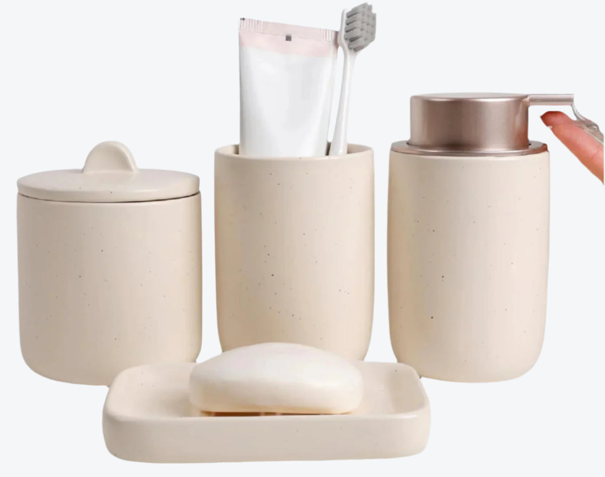 BosilunLife Apricot 4-Piece Bathroom Set Recycled Ceramic Eco-Clay