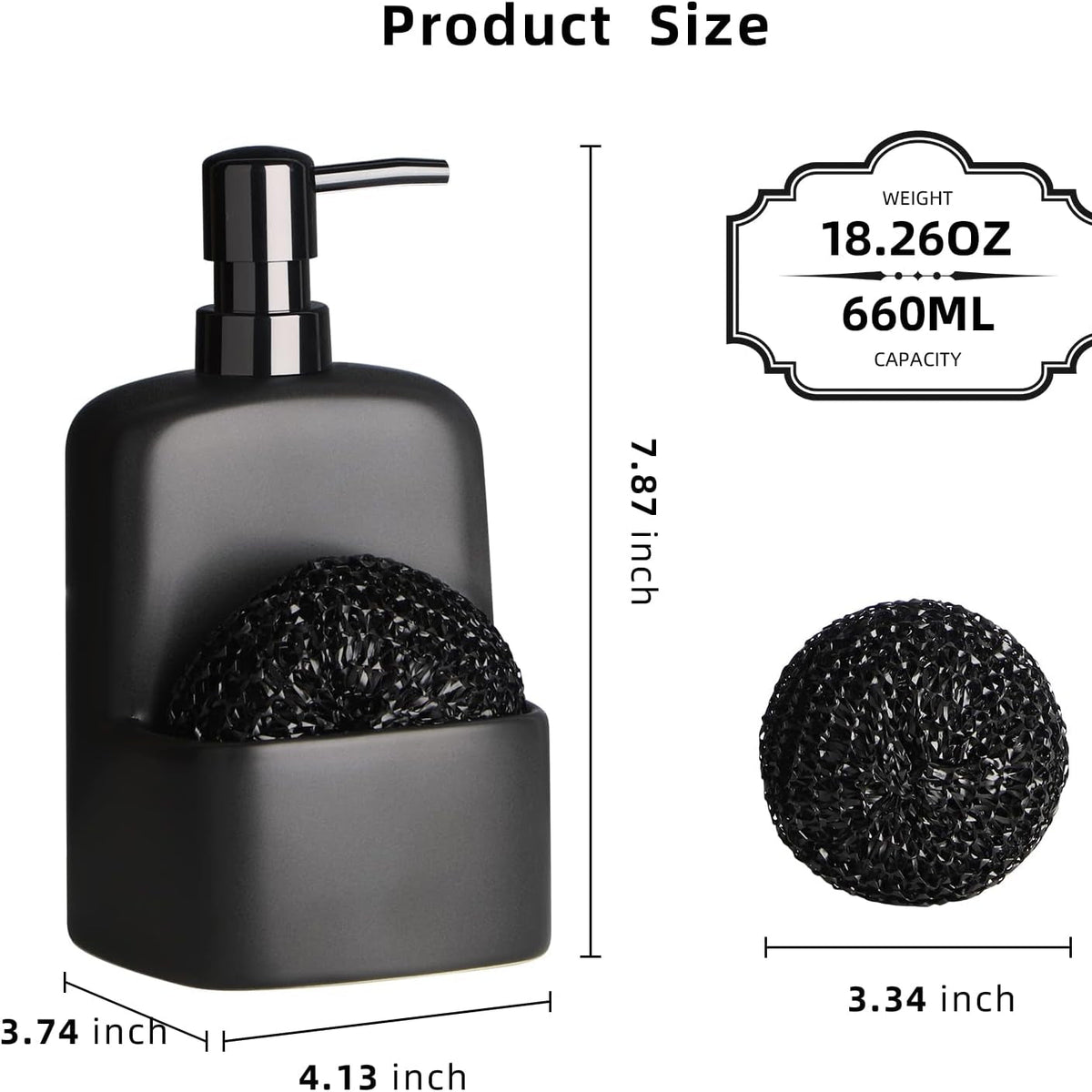 BosilunLife Soap Dispenser with Sponge Holder Liquid Recycled Ceramic Eco-Clay