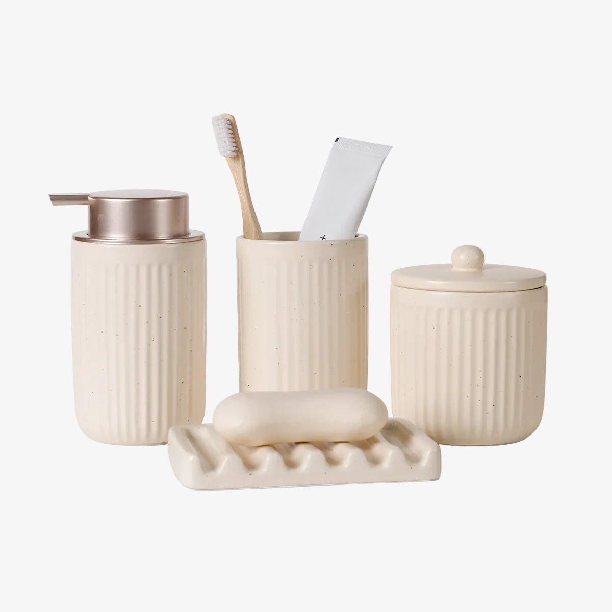 BosilunLife Striped Apricot 4-Piece Bathroom Set Recycled Ceramic Eco-Clay