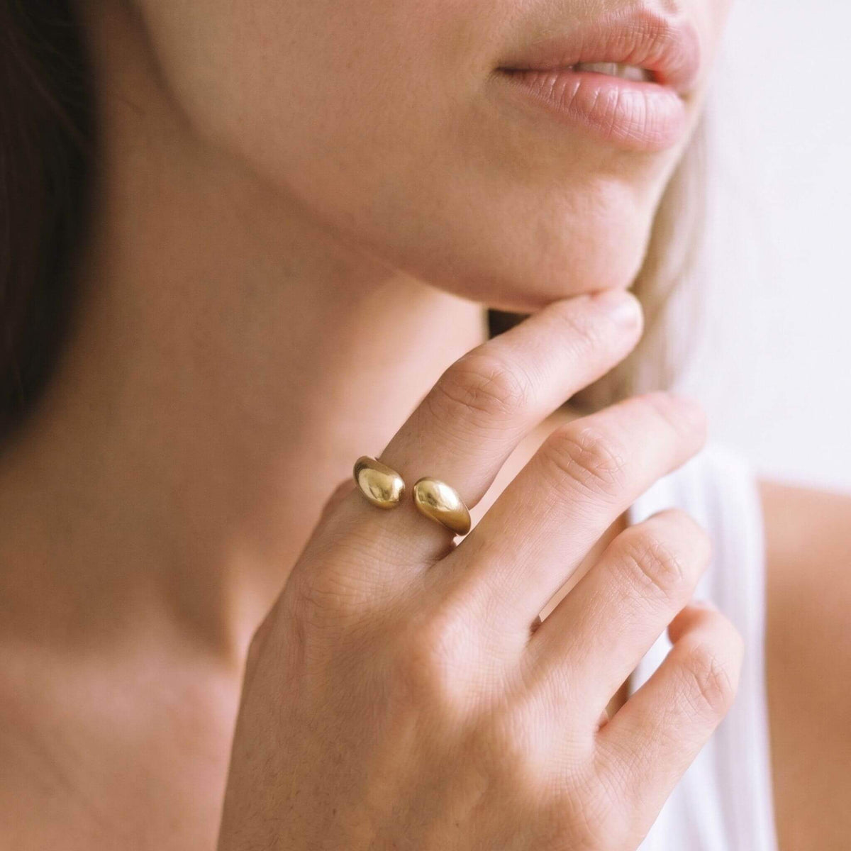 Teardrop Petal Brass Open Ring for Women | Asali