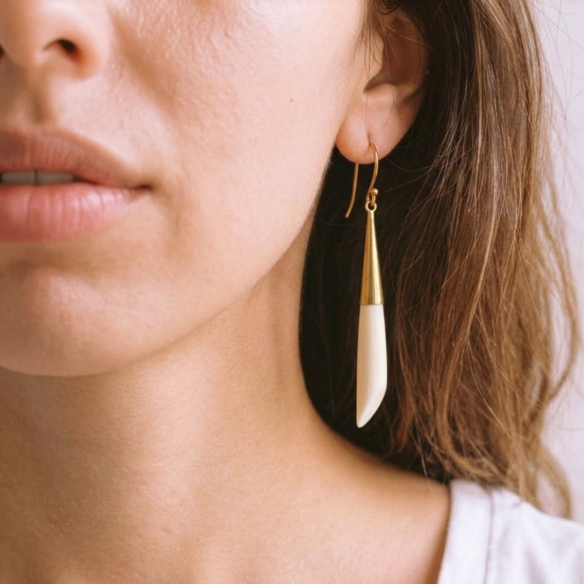 Brass & Bone Teardrop Drop Earrings | Shela