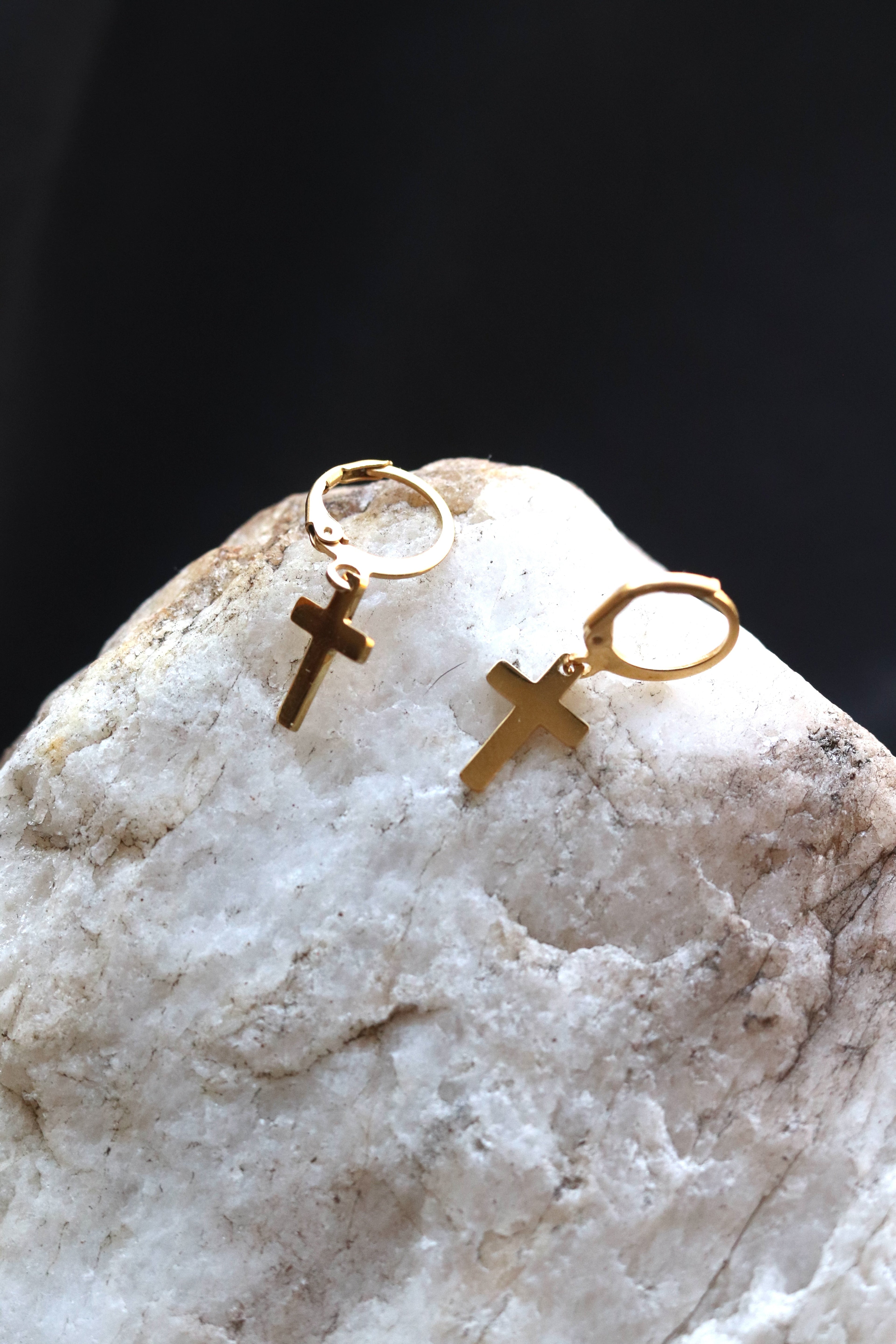 Gold Cross Huggies - Gold Plated Stainless Steel