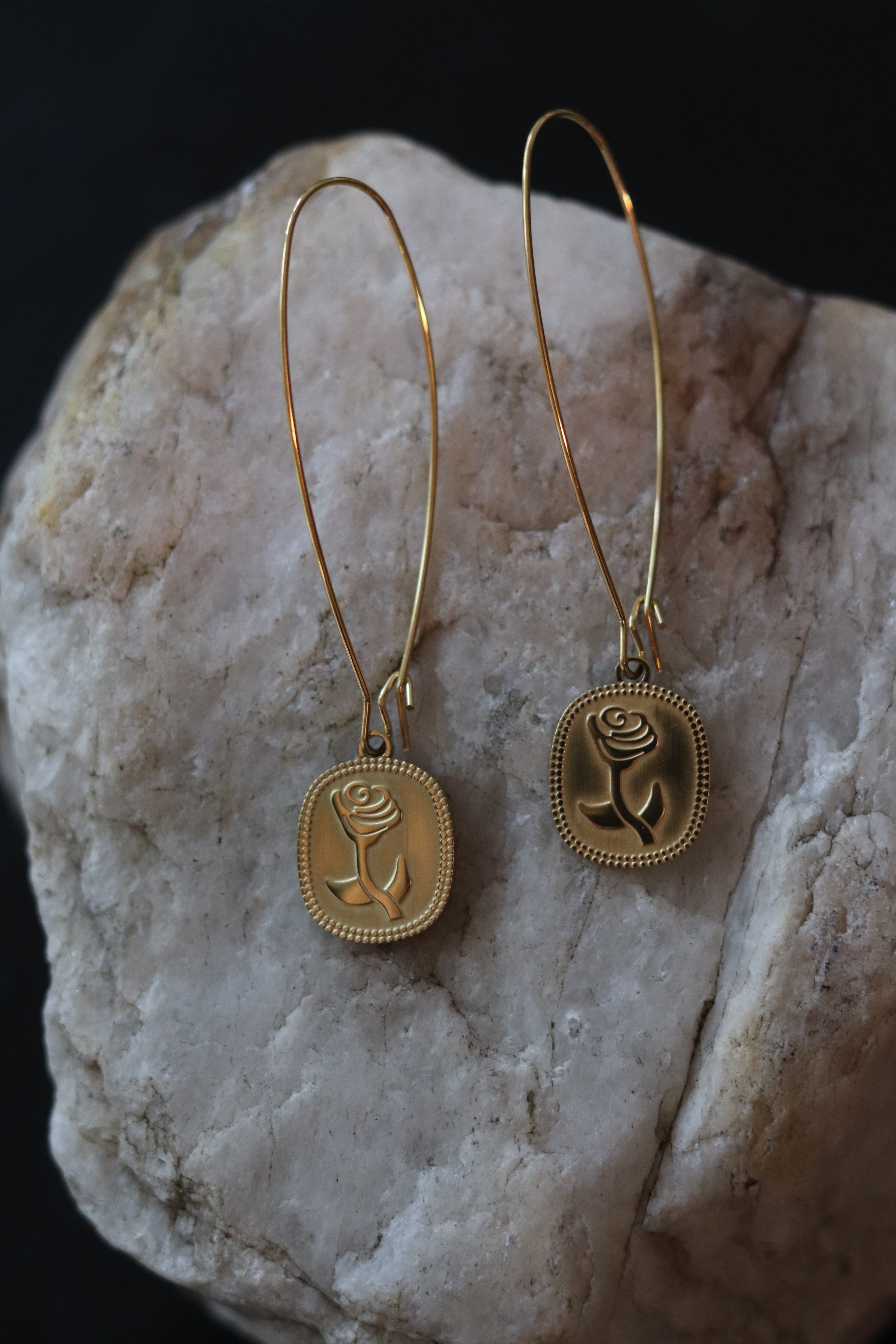 Gold Bella Rose Dangle Earrings 