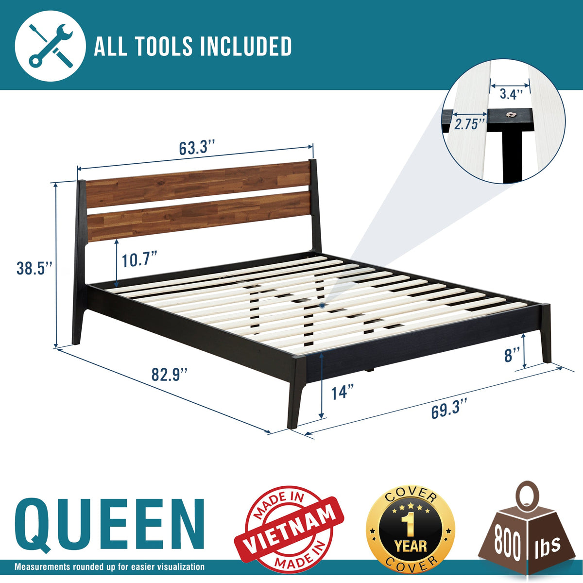 Callisto Solid Wood Bed Frame