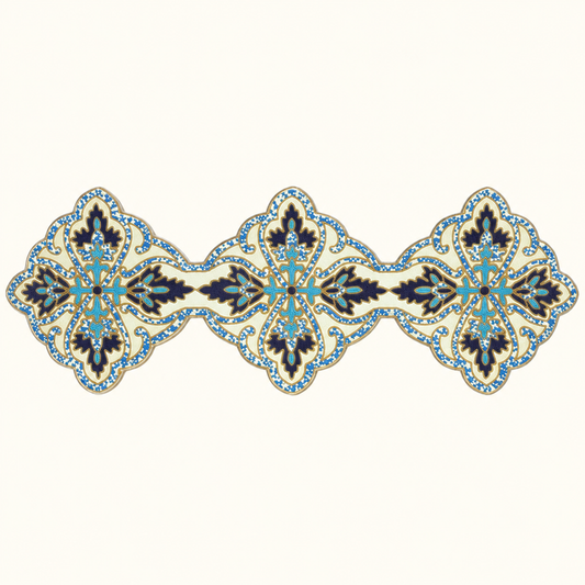 Beaded Table Runner – Blue White, 54x13 Inch