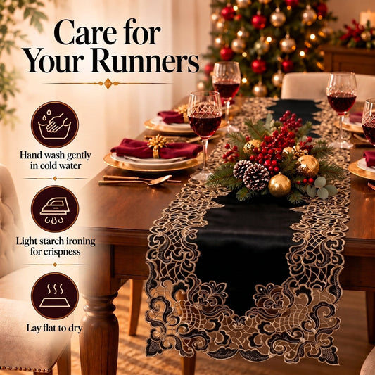 Black Gold Table Runner – Noir Luxe, 14x108 Inch