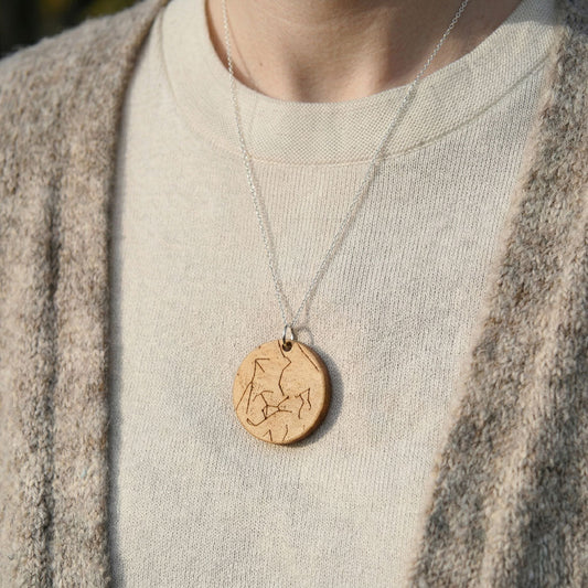 Personalized Wood & Sterling Silver Star Map Necklace