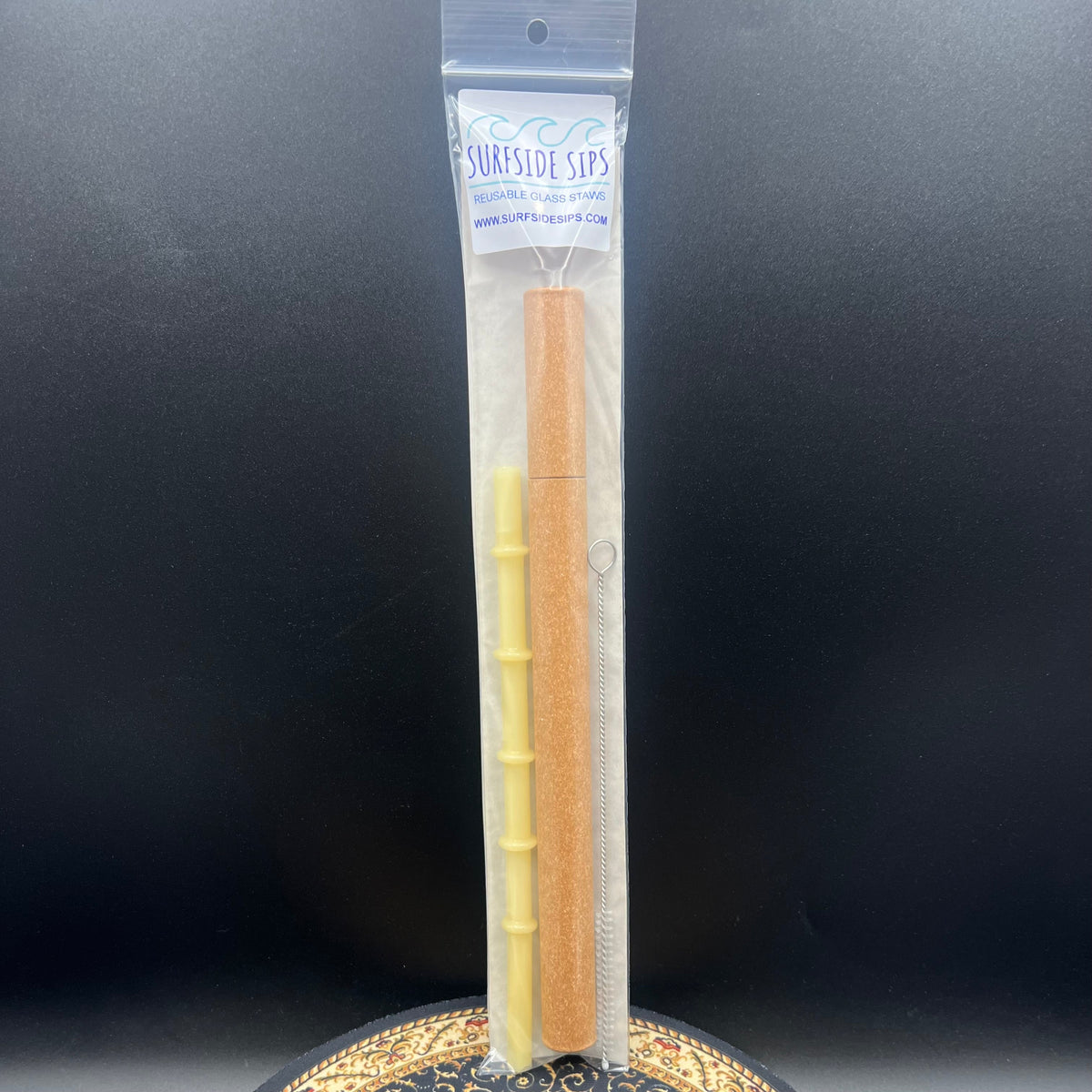 "Tiki Bamboo" 8" Reusable glass straw travel kit