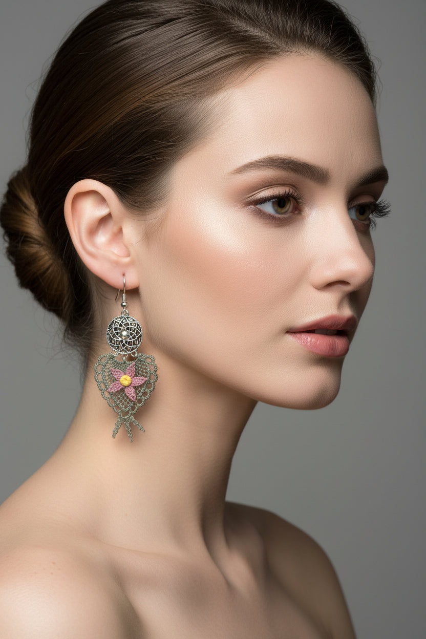 Handmade Dreamcatcher Floral Crochet Dangle Earrings for Women