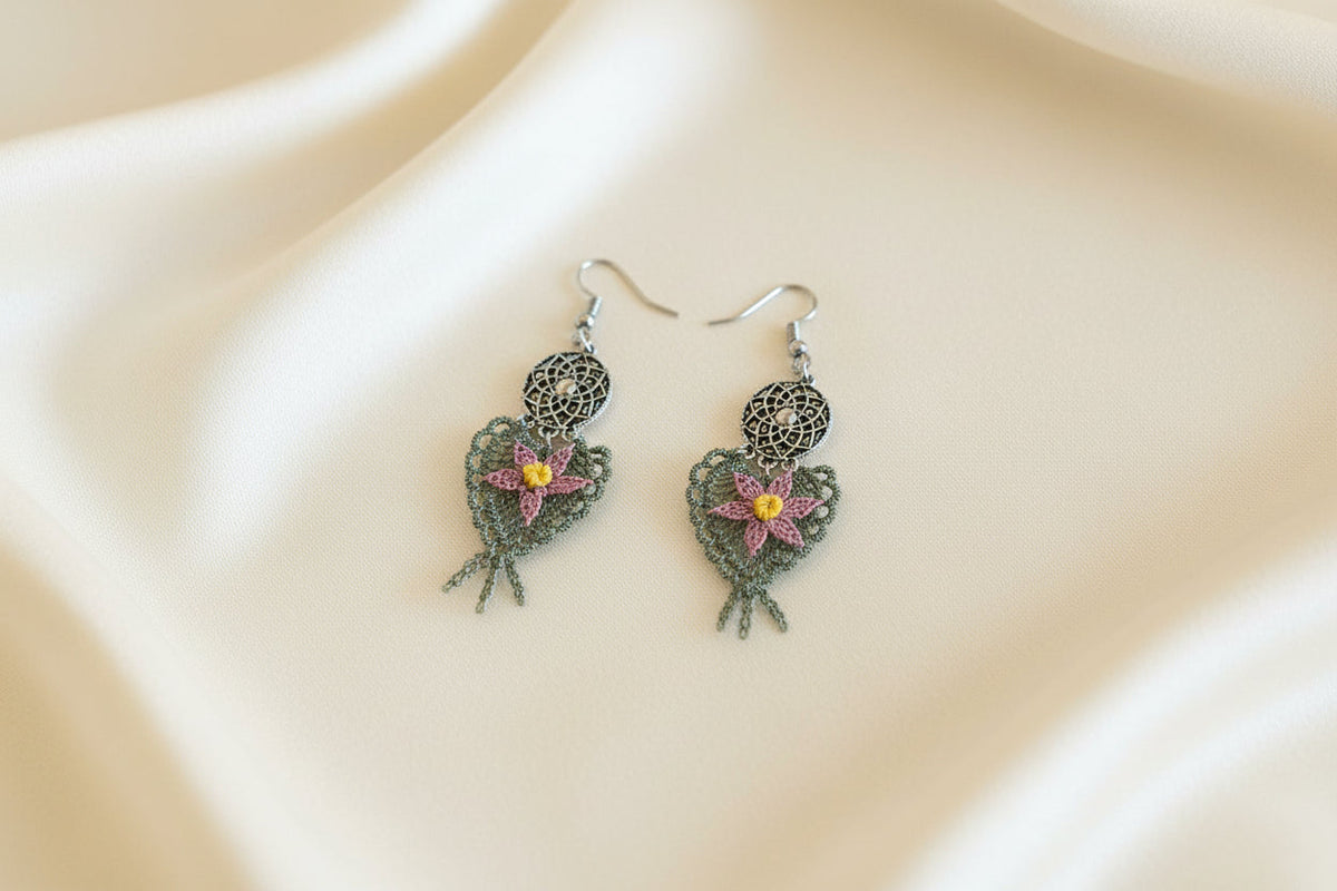 Handmade Dreamcatcher Floral Crochet Dangle Earrings for Women