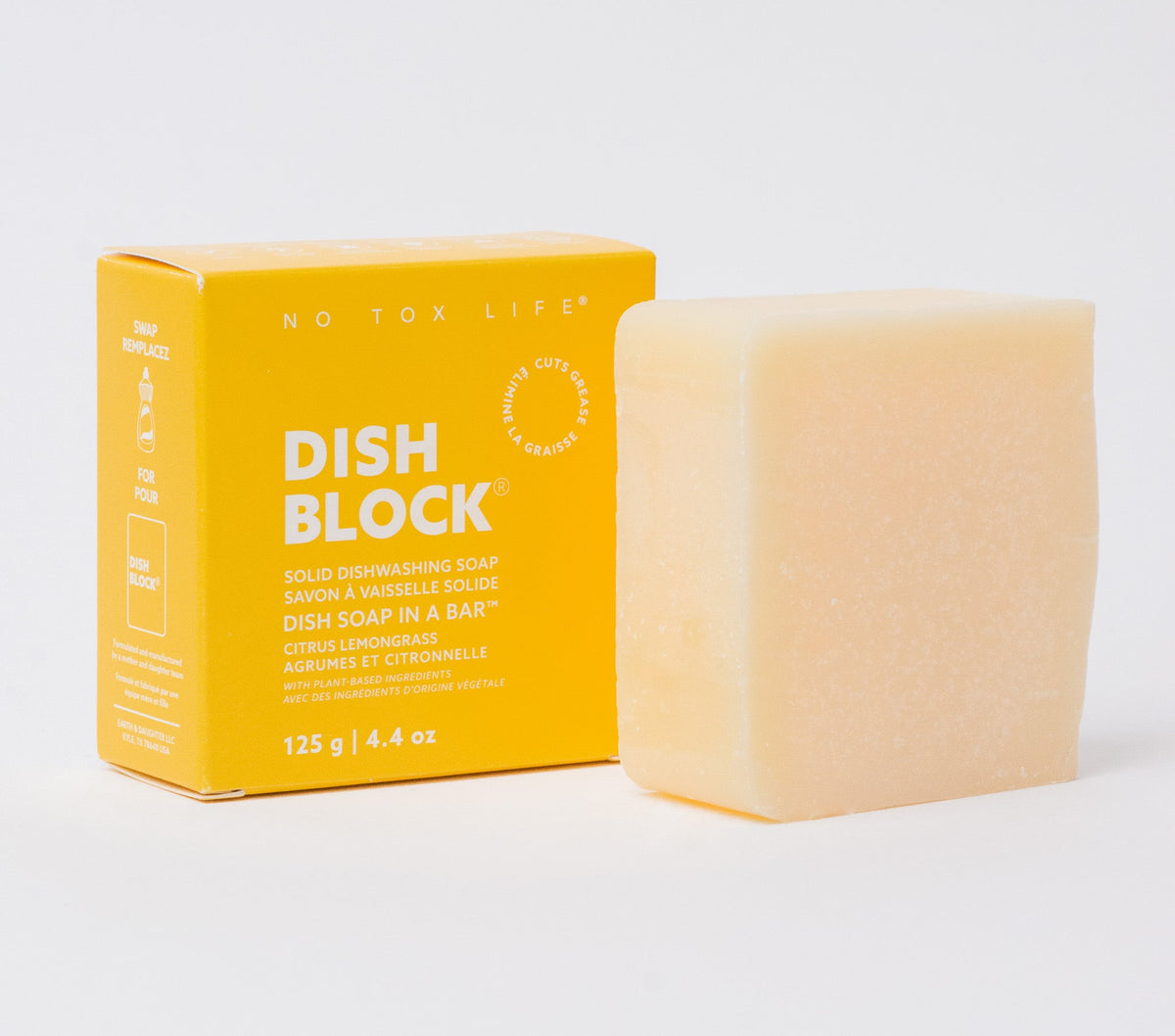 DISH BLOCK® solid dish soap - 4.4 oz (125g) bar - Citrus Lemongrass - No Tox Life®