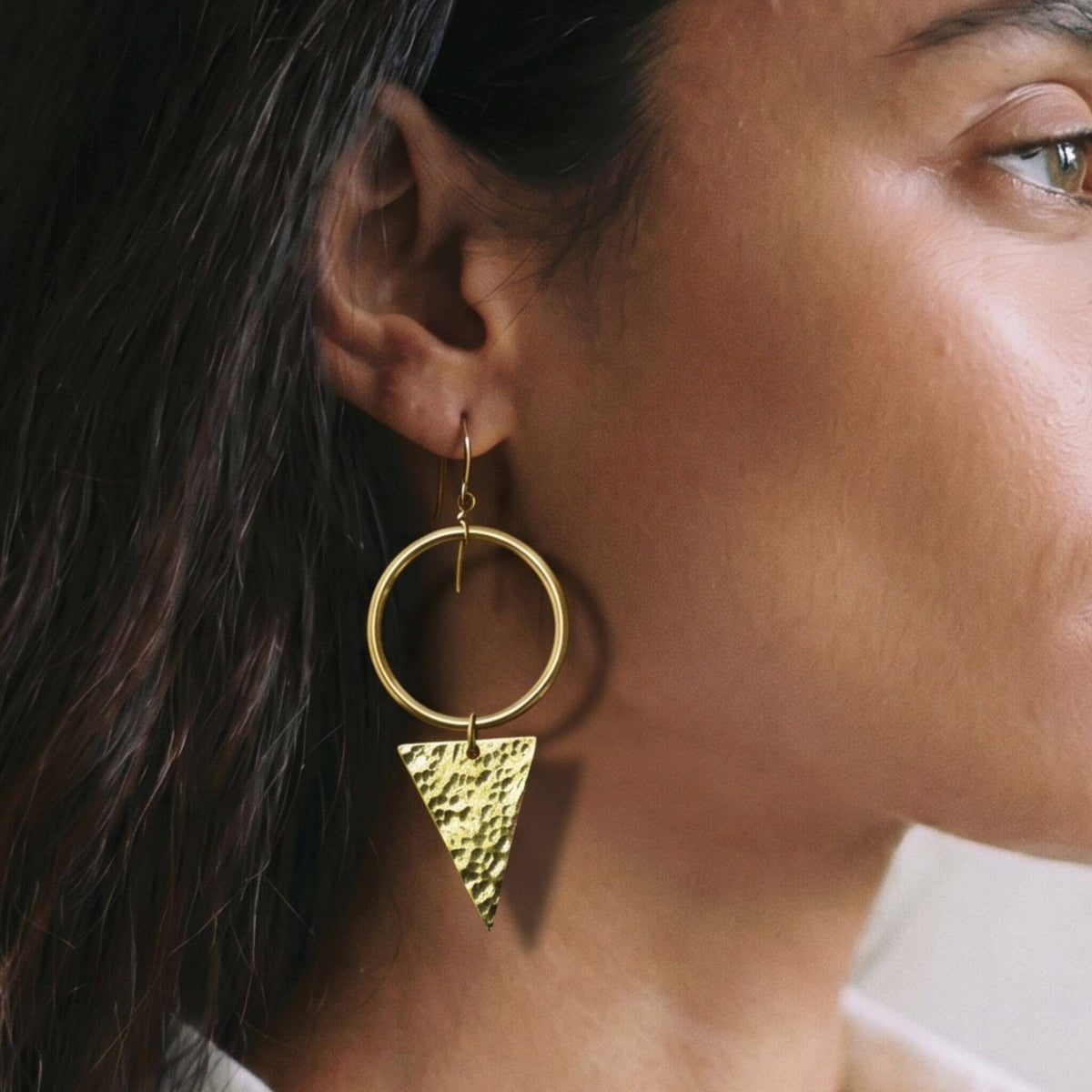 Circle Hoop with Triangle Drop Brass Earrings | Wema