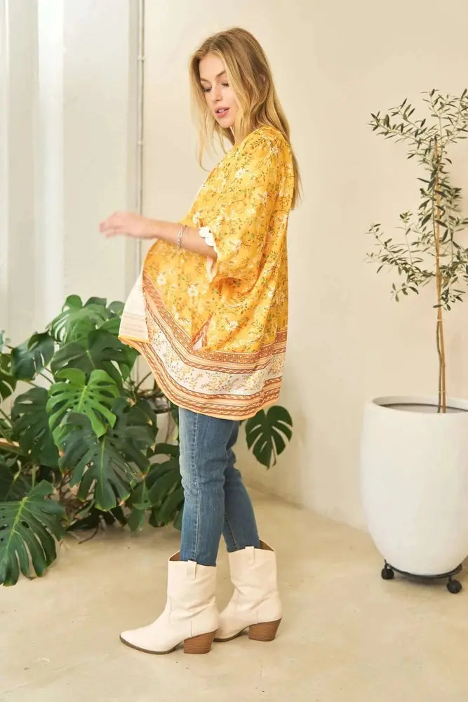 Davi & Dani Floral Kimono Cover Up - Short Sleeve Loose Fit