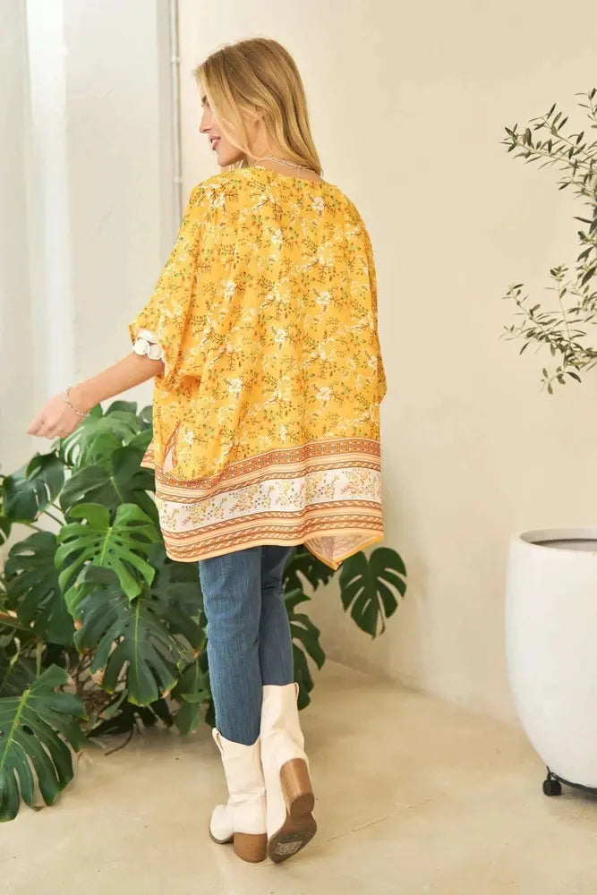 Davi & Dani Floral Kimono Cover Up - Short Sleeve Loose Fit
