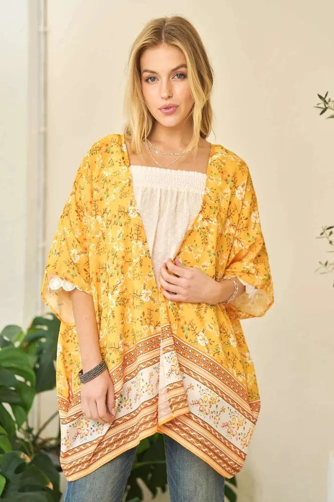 Davi & Dani Floral Kimono Cover Up - Short Sleeve Loose Fit