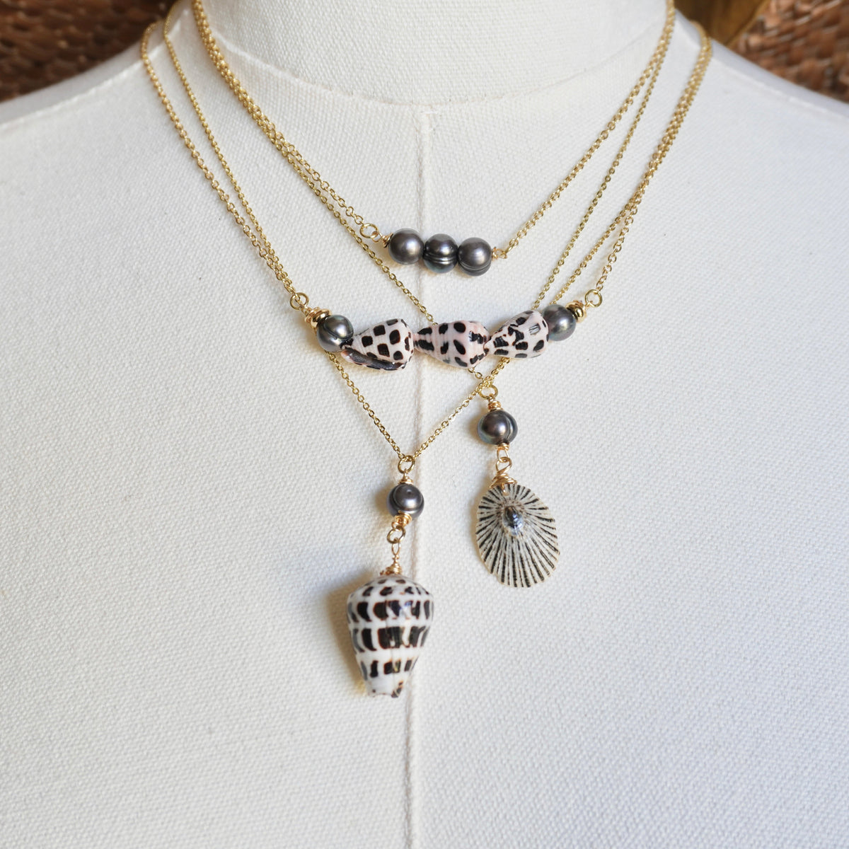 Triple Hebrew and Tahitian Pearls Necklace