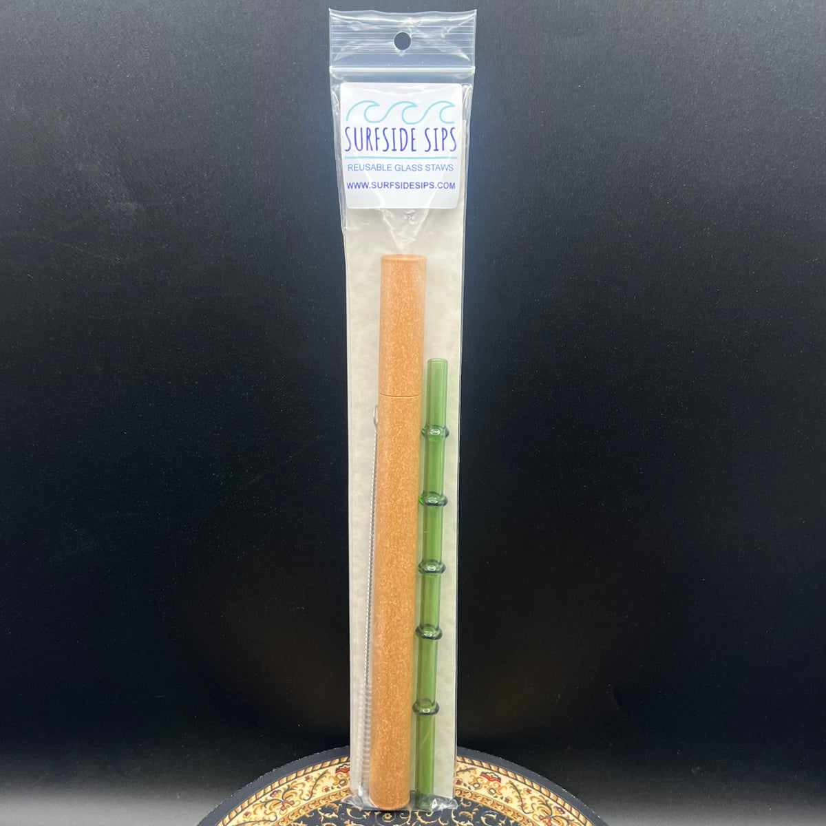 "Tiki Bamboo" 8" Reusable glass straw travel kit