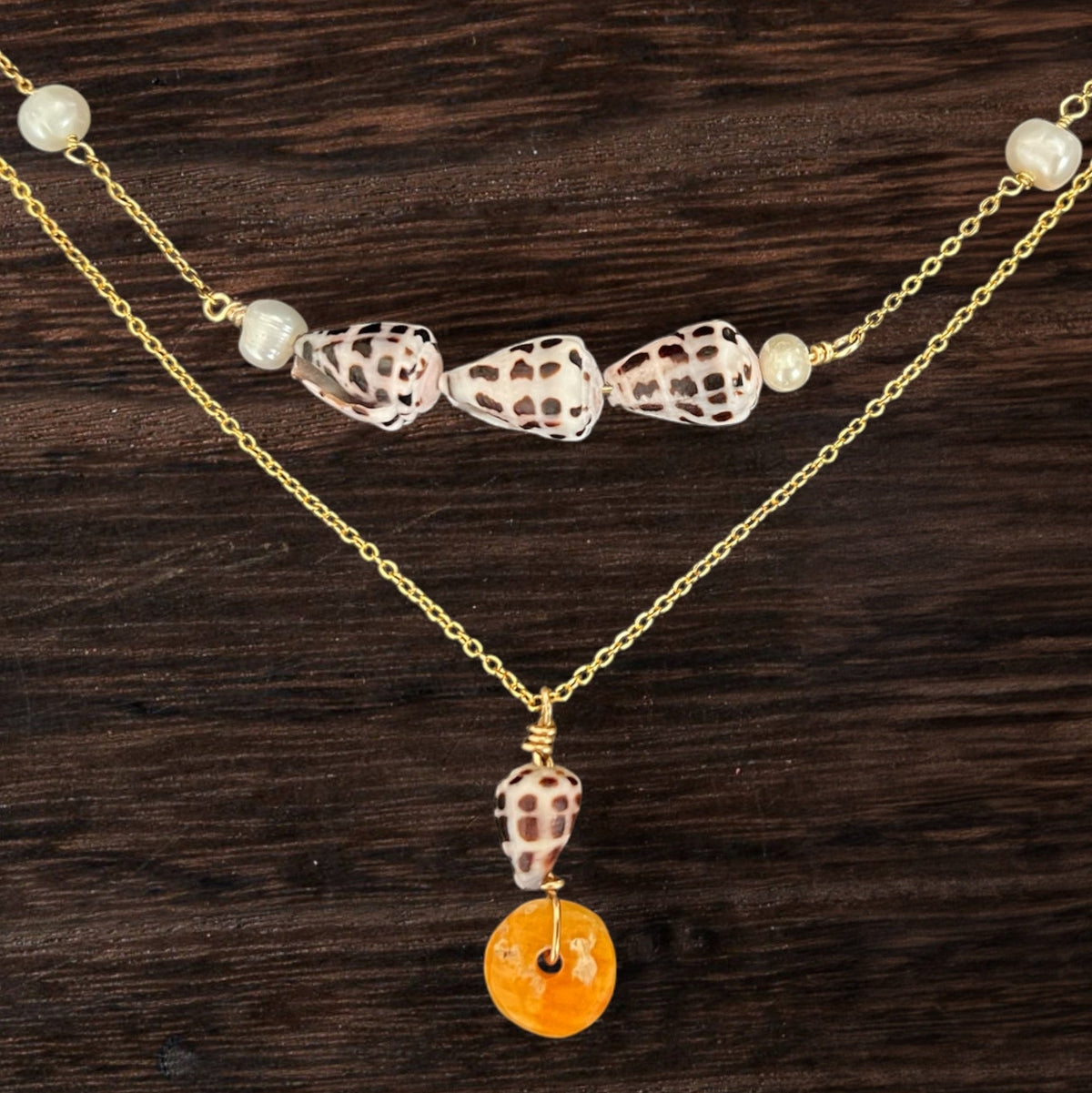 Dainty Spondy & Cone Shell (Adjustable Chain: 14k GF)