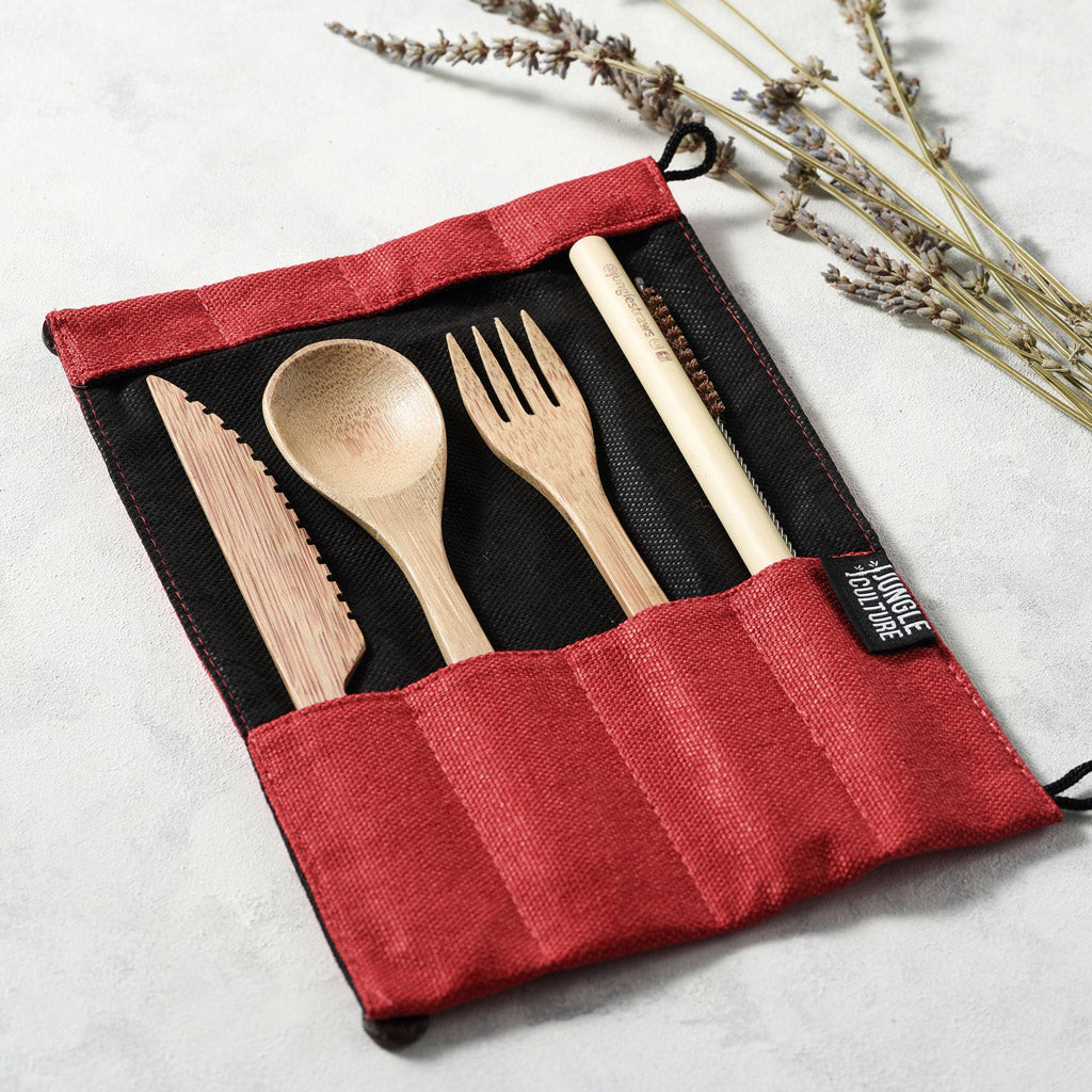 Bamboo Cutlery Set (Red Bag)