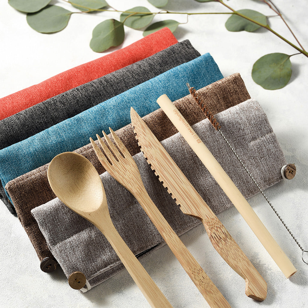Bamboo Cutlery Set (Red Bag)